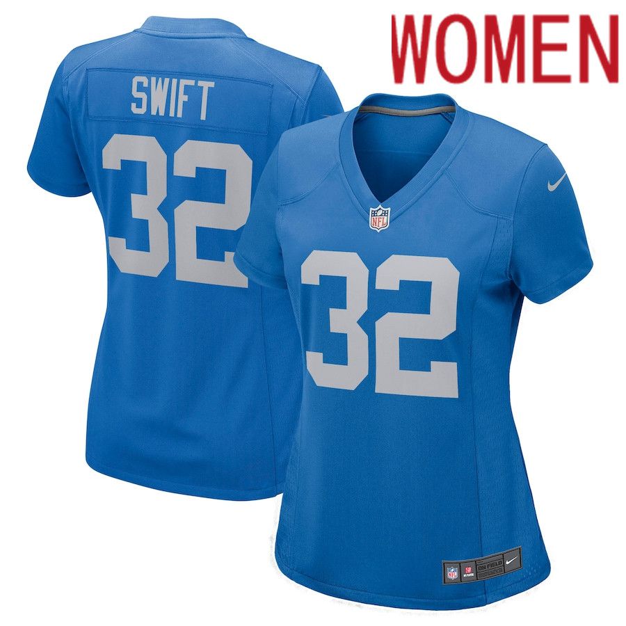 Women Detroit Lions #32 DAndre Swift Nike Blue Game Player NFL Jersey->women nfl jersey->Women Jersey
